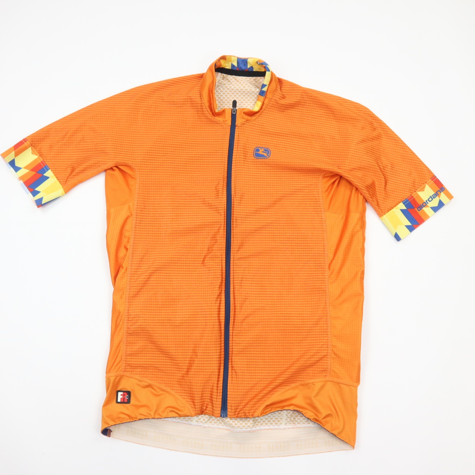 Giordana Cycling Jersey Mens Medium Orange Geometric Full Zip Pockets Bike