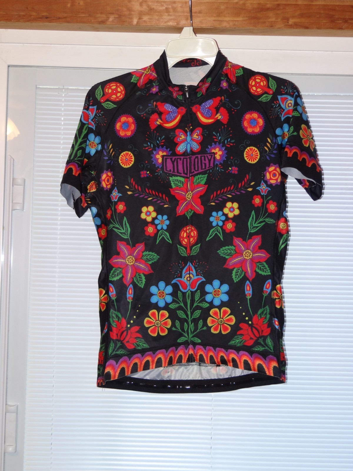 Women’s Cycology Frida Pro Jersey L Black floral birds full zip folk art cycling