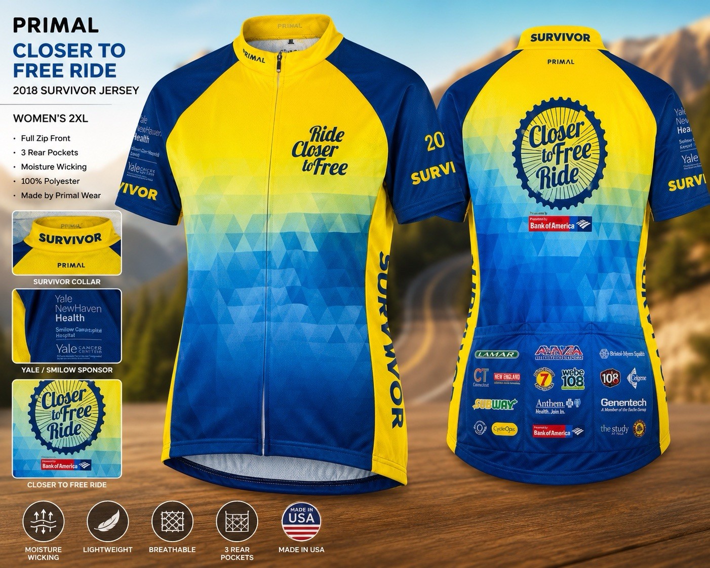 Primal Wear Closer To Free Ride Cycling Jersey Women’s 2XL Full Zip Yale