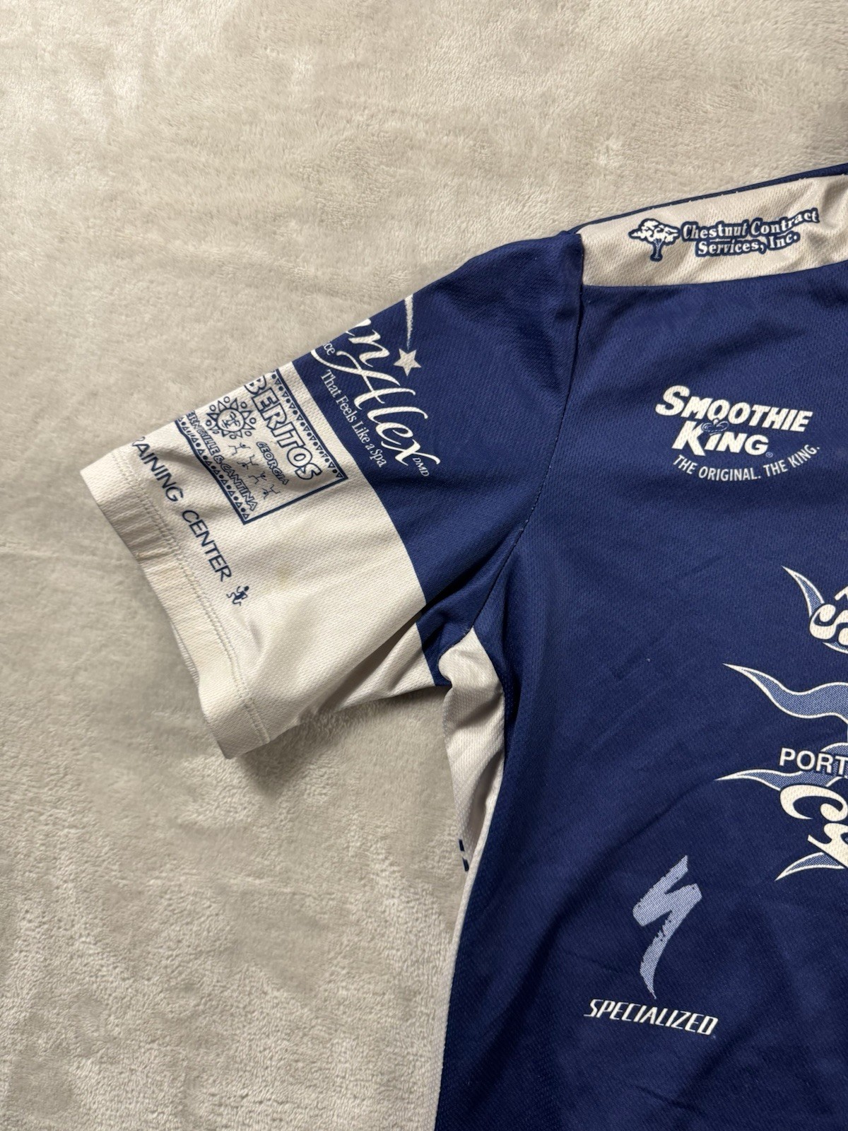 Sugoi Shirt Mens L Blue White Cycling Jersey Pockets Full Zip Performance Light