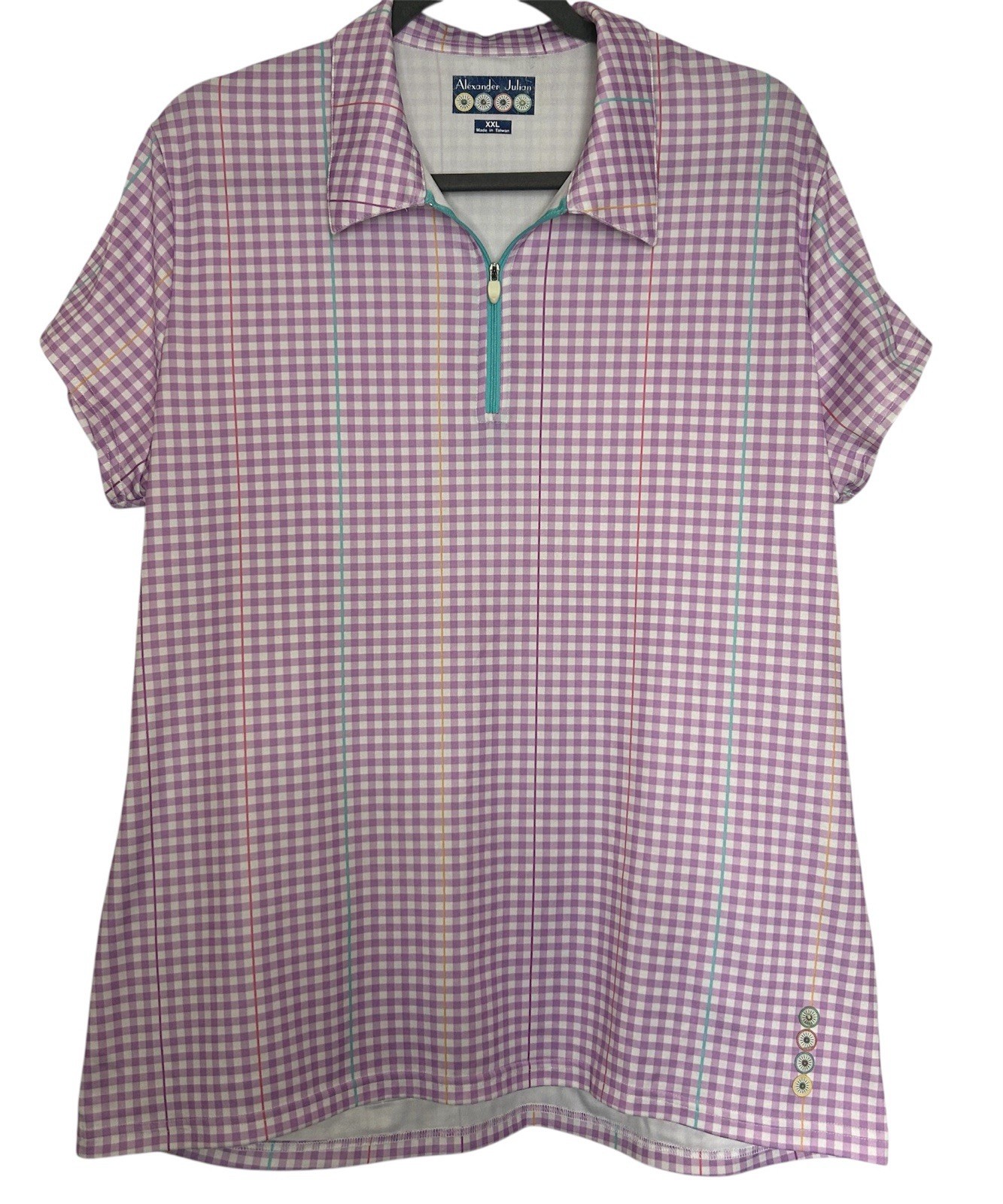 Alexander Julian Women’s XXL Cycling Jersey 1/4 Zip Multicolor Check Back Pocket