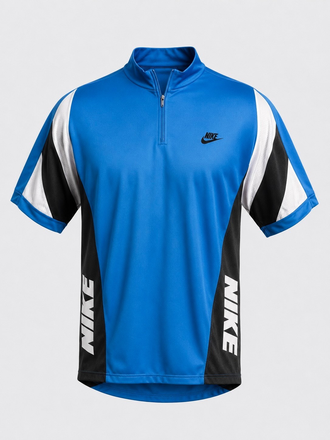 Vintage Nike Cycling Jersey Grey Tag Blue Spell Out Mesh 1/4 Zip XL 90s
