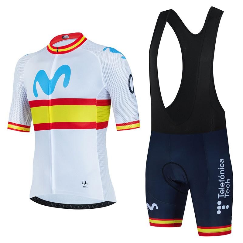 Movistar Spain Cycling Jersey Set Men Short Sleeve Anti-UV Summer Bike Wear