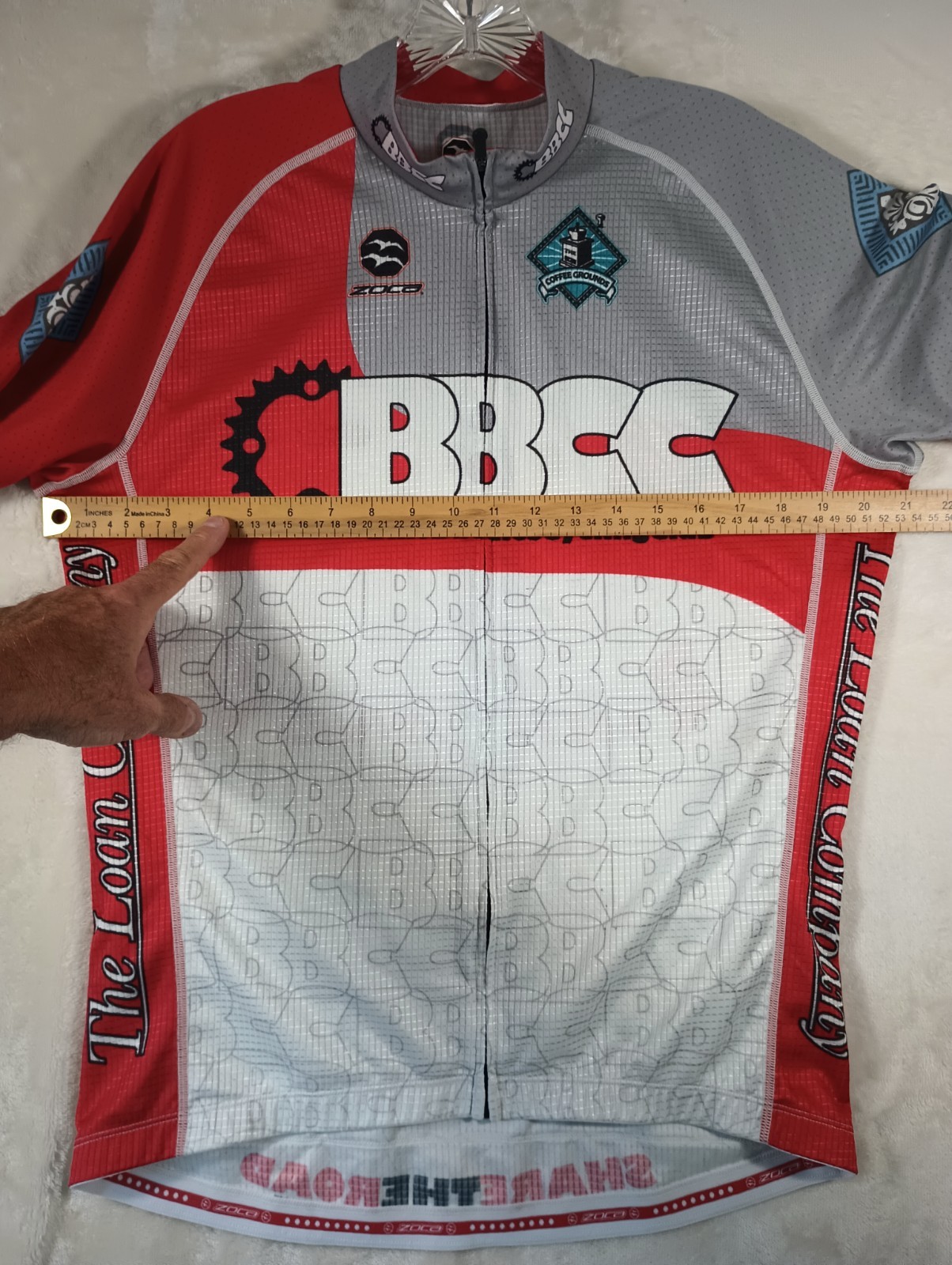 Zoca USA XL Cycling Jersey BBCC Raglan Shirt 3 Rear Pockets Full Zip FAST Ship