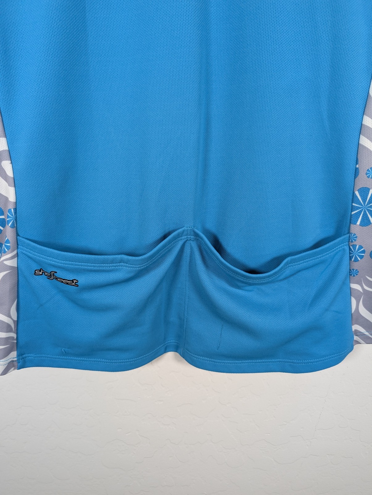 Shebeest Cycling Jersey XL Womens Blue Gray Floral Performance Shirt Made in USA