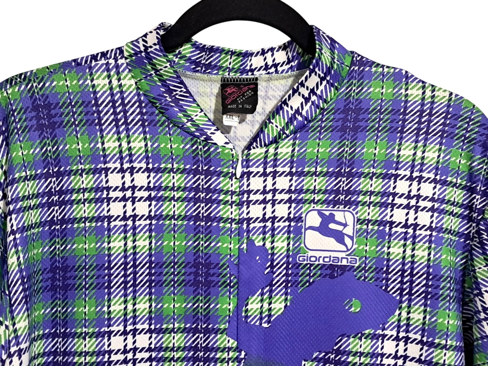 Vintage 1992 Giordana Mens XXL Cycling Jersey Green & Blue Plaid Polyester Tacte