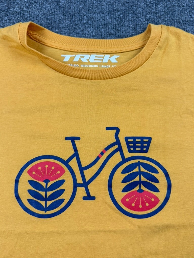 Trek Basket Bike Womens Graphic T-Shirt Medium Yellow Logo Cycling