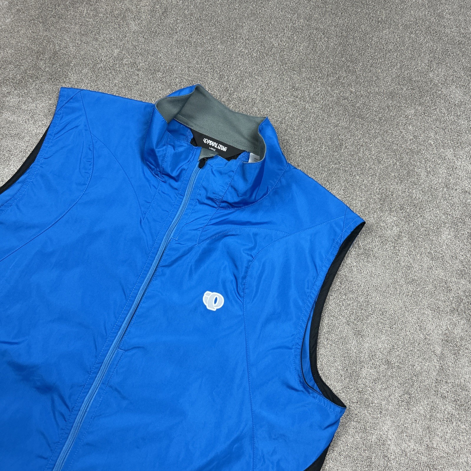 Pearl Izumi Men Large Cycling Vest Blue Black Full Zip Sleeveless Bike Mesh Vent
