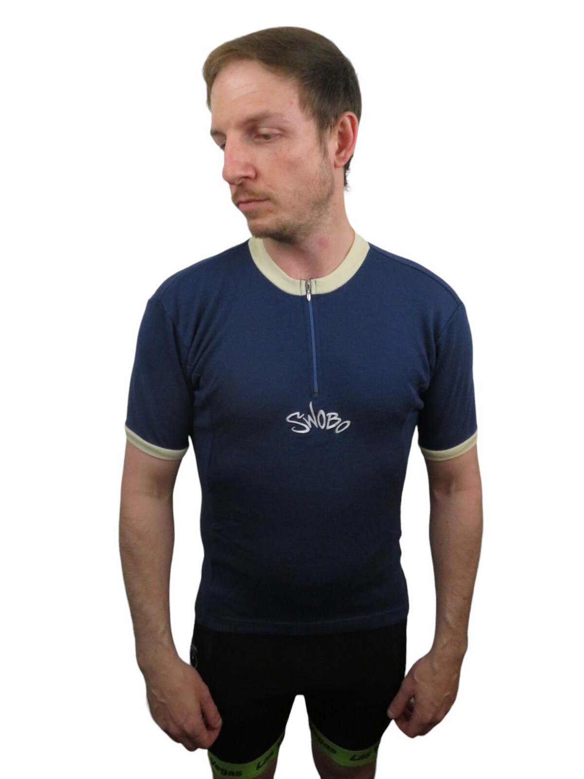 Vintage 90s Y2K Swobo Merino Wool Cycling Bike Jersey Mens Medium Blue USA Made