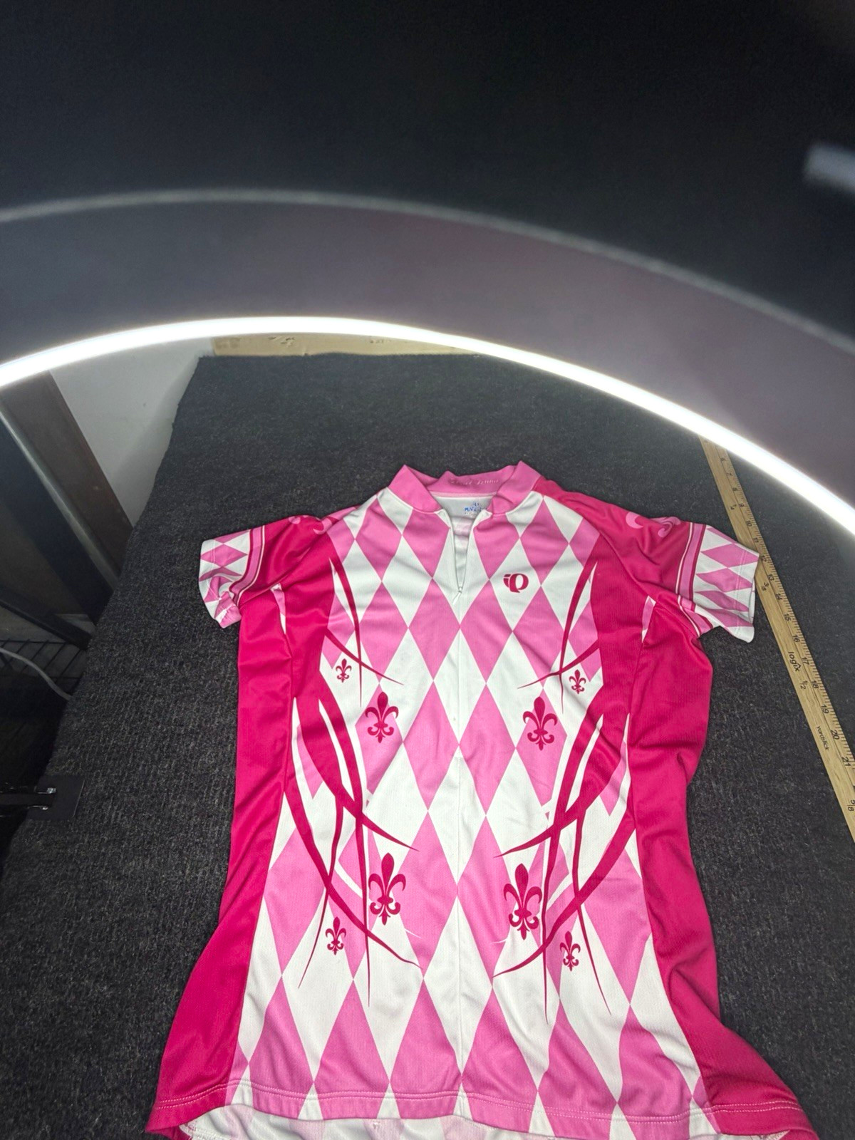 Pearl Izumi Women’s XL Pink/White Argyle Cycling Jersey Half Zip Pockets
