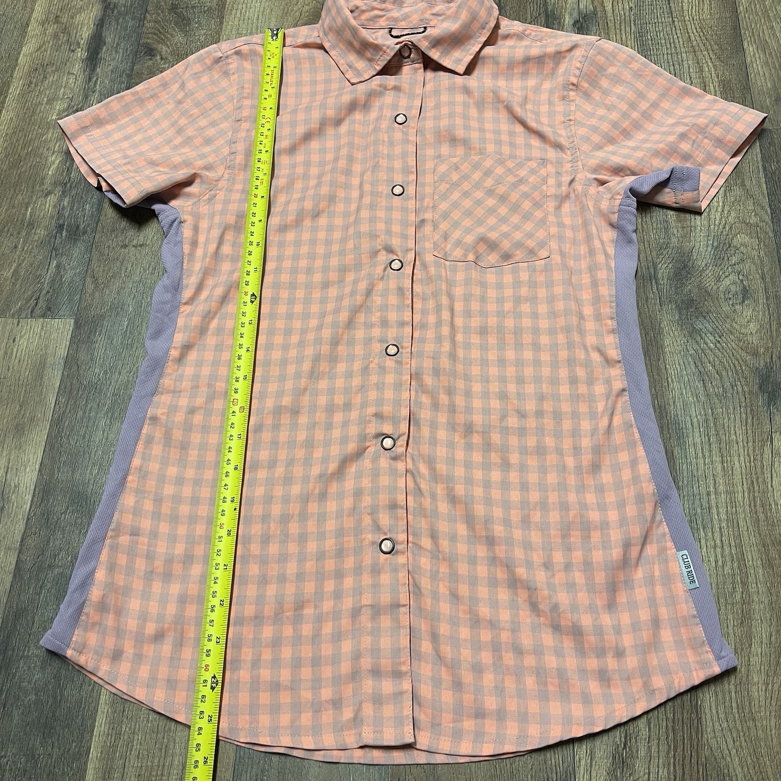 Club Ride Womens Bandara Cycling Shirt Size Small Peach Purple Plaid Side Mesh