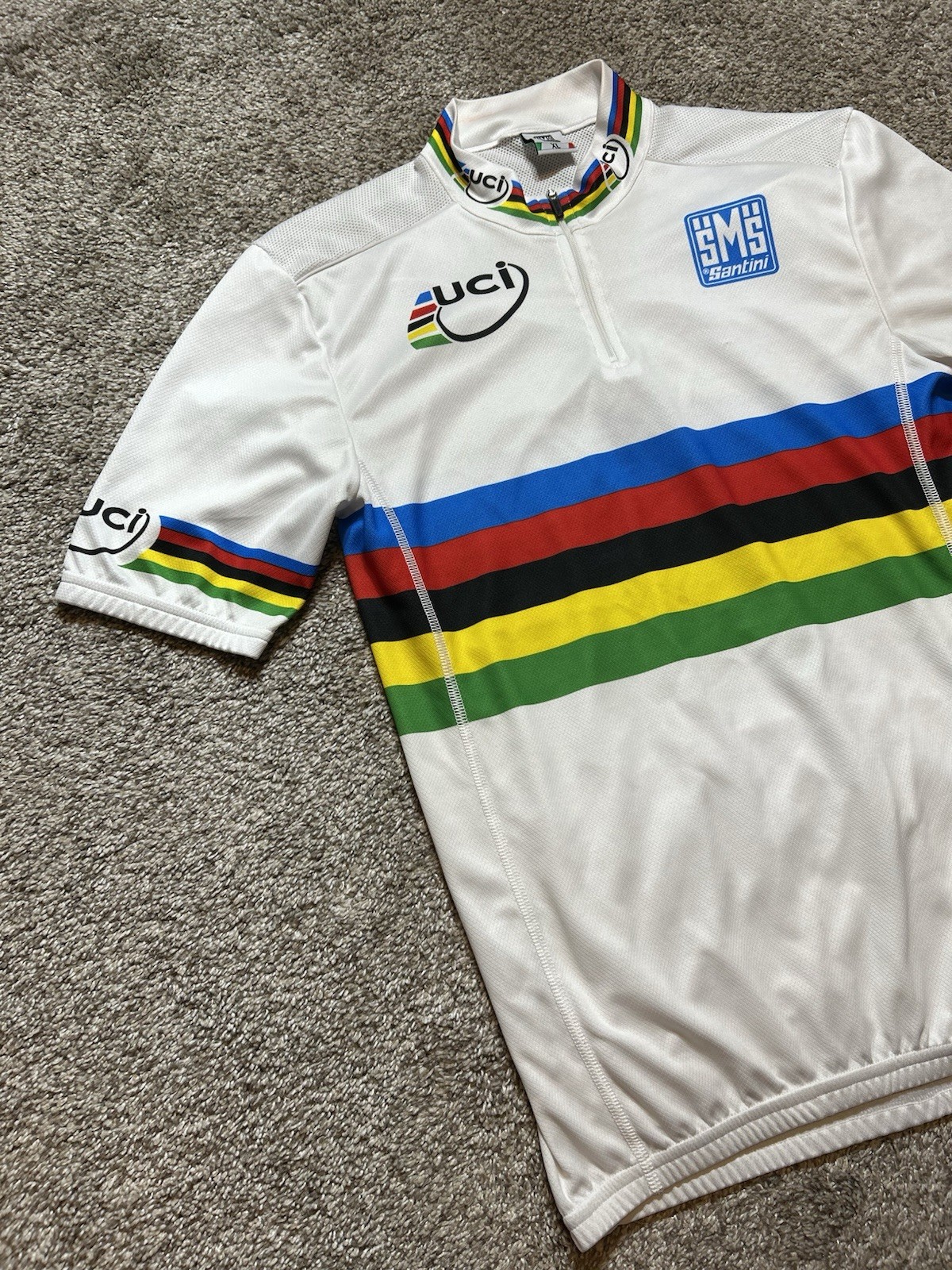 SMS Santini Cycling Jersey Men XL 1/4-Zip UCI World Champion Jersey *Snags*