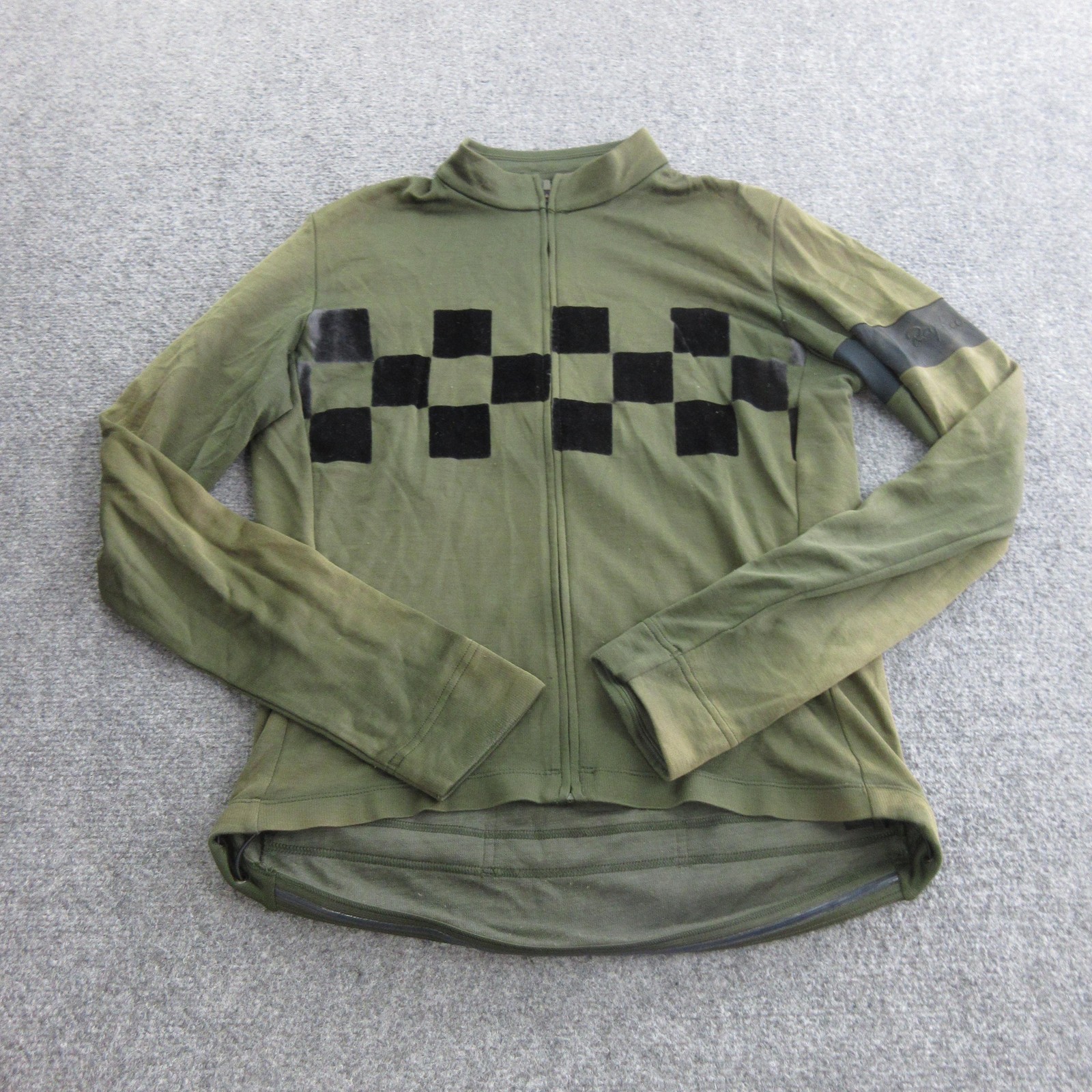 Rapha Cycling Jersey Mens Large Green Check Classic Long Sleeve Full Zip Bike