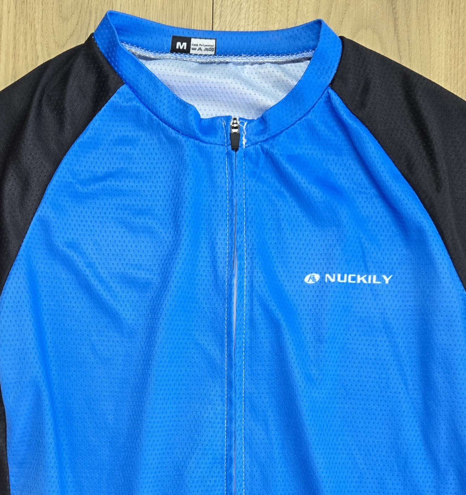Nuckily Cycling Jersey Mens Sz Medium, Full Zipper, Blue/Black, Non-Skid Waist