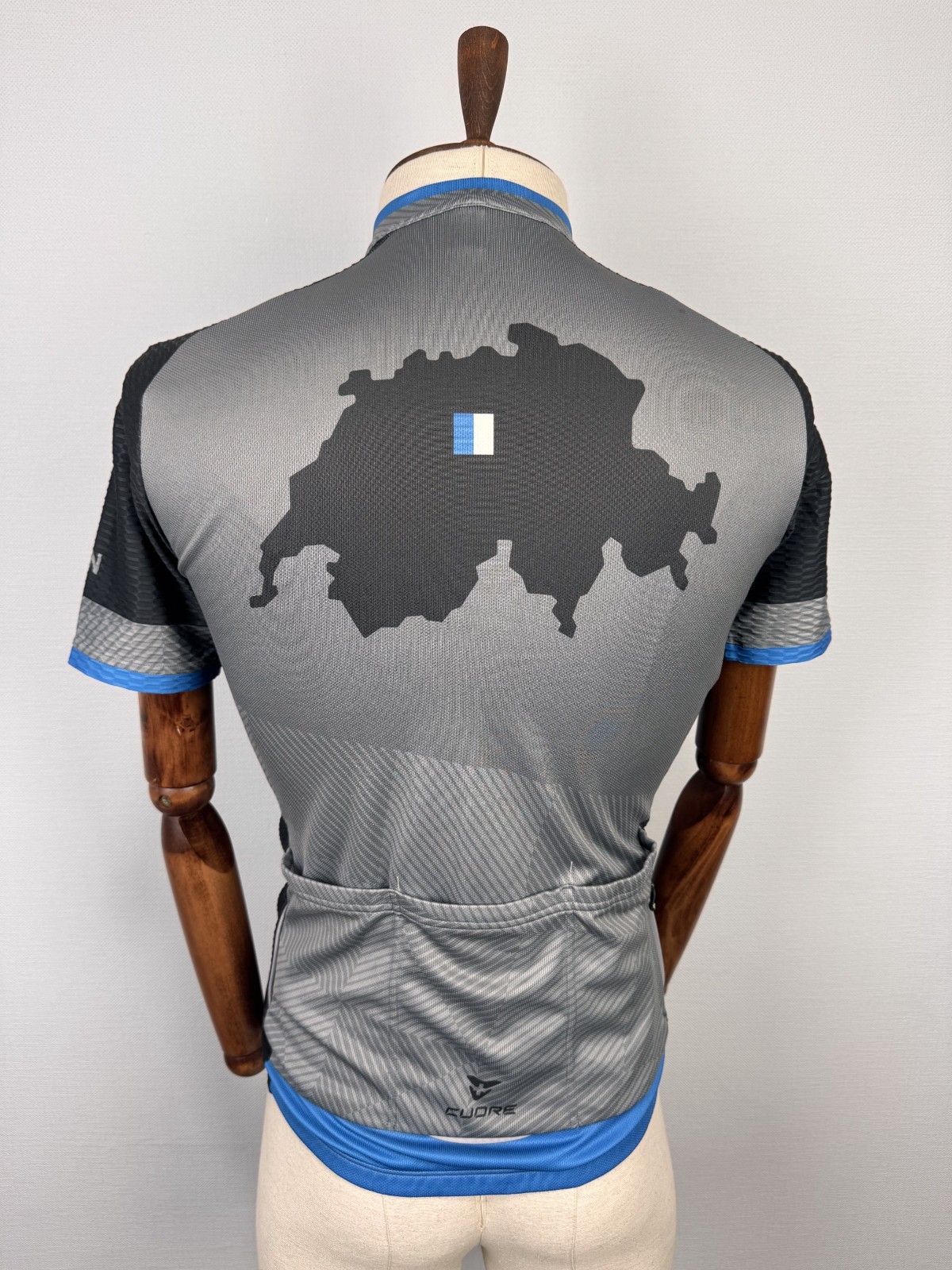 CUORE LUZERN Full Zip Gray Geometrical Pattern Cycling Jersey Sz S