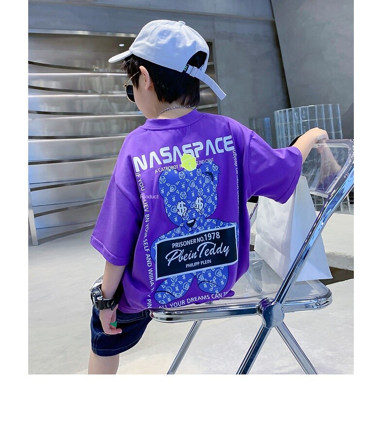 Glow-in-the-dark Boy Cotton T-shirt Summer 2025 New Short Sleeve Summer Designer