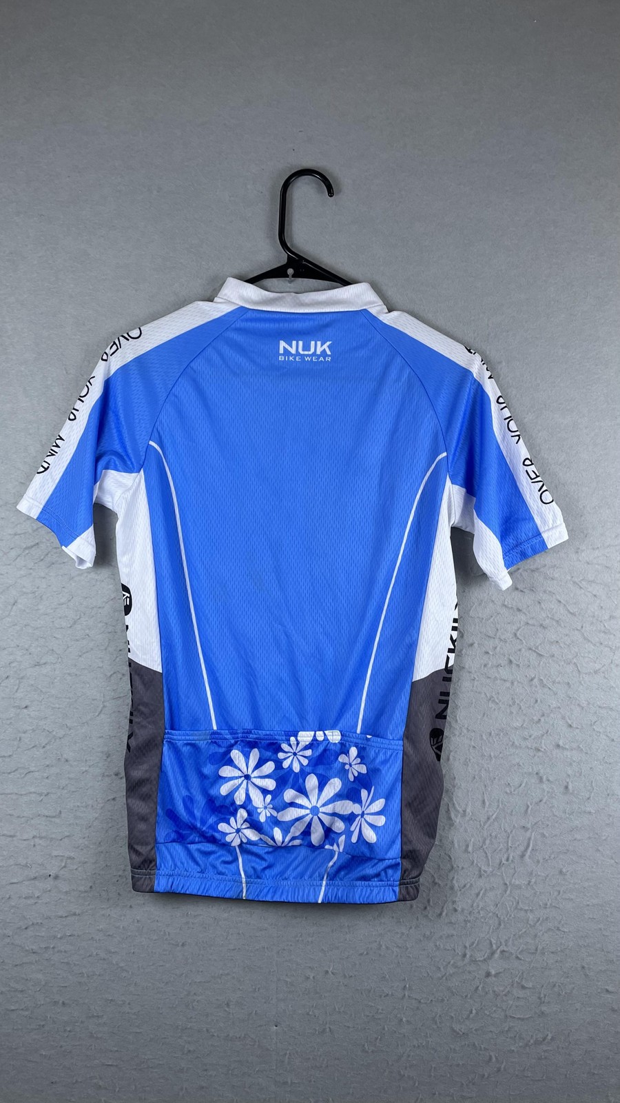 Nuckily Cycling Jersey Womens Large Blue Floral Full Zip Short Sleeve Bike Shirt