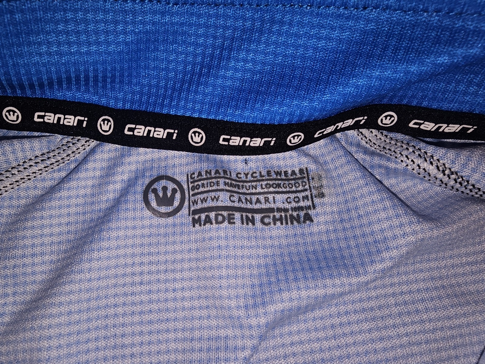 Canari Cyclewear Mens Size L Blue Black Short Sleeve Full Zip Mock Neck Shirt