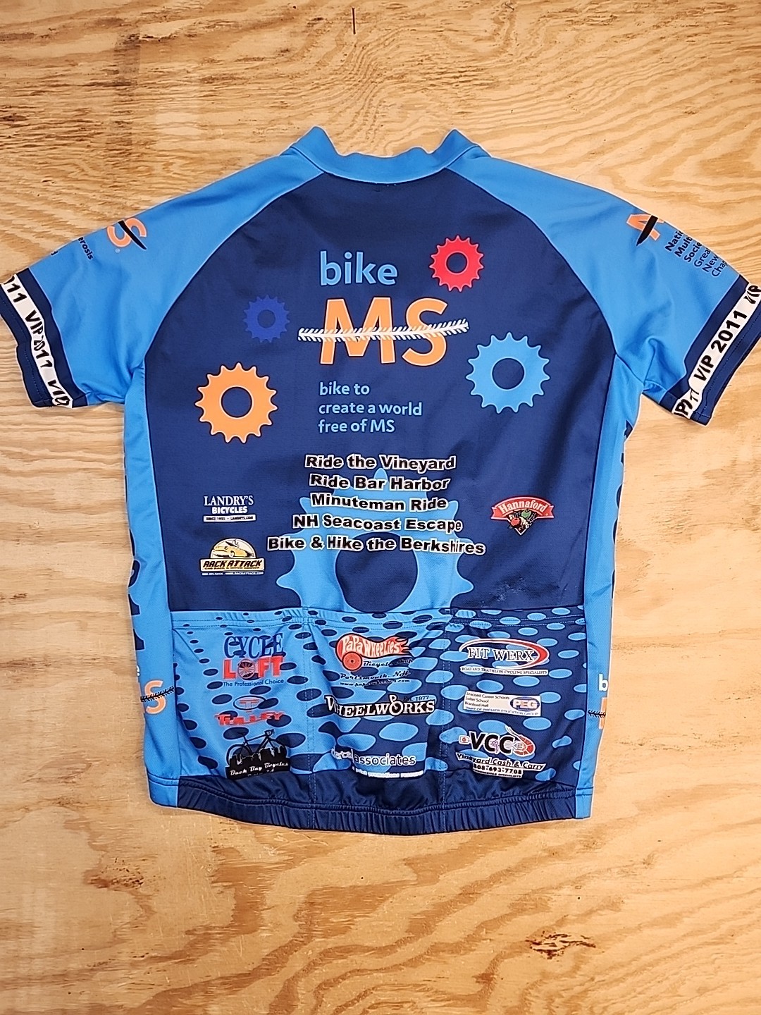 Bike MS Multiple Sclerosis Graphic Blue V-Gear Bicycle Jersey Mens Large
