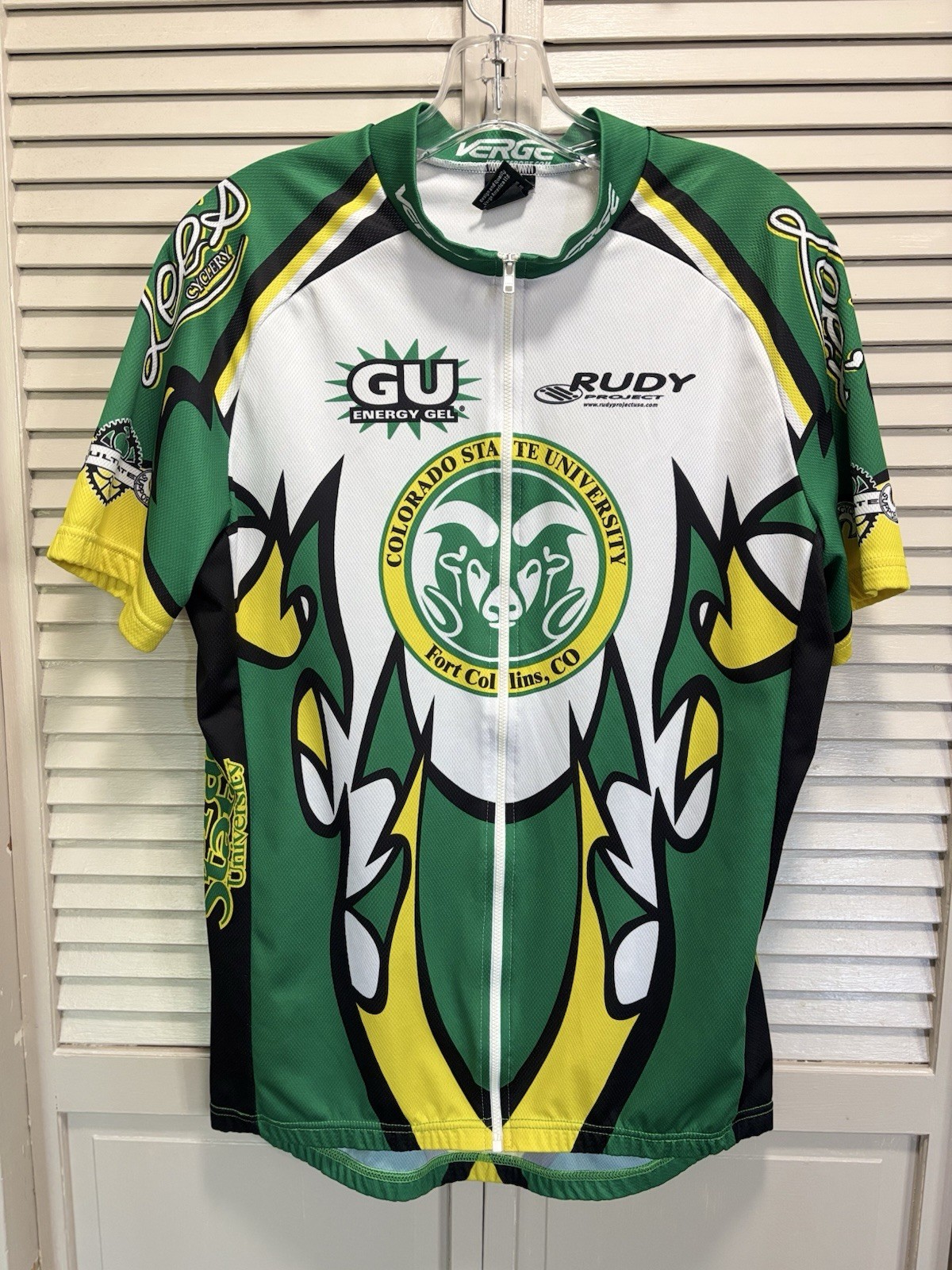 Verge Cycling Racing Jersey 2XL Full Zip Short Sleeve White/Green Logo