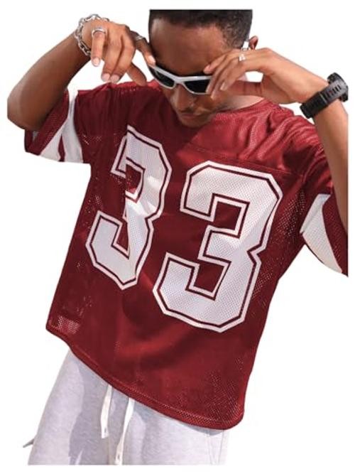 Men’s Jersey Shirts Oversized Graphic Print Mesh Baggy Cropped X-Large Red