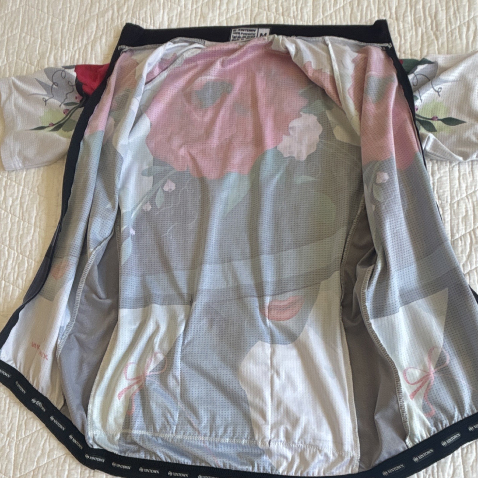 XINTOWN Men’s Floral Mesh Cycling Jersey Short Sleeve Zip Back Pocket M