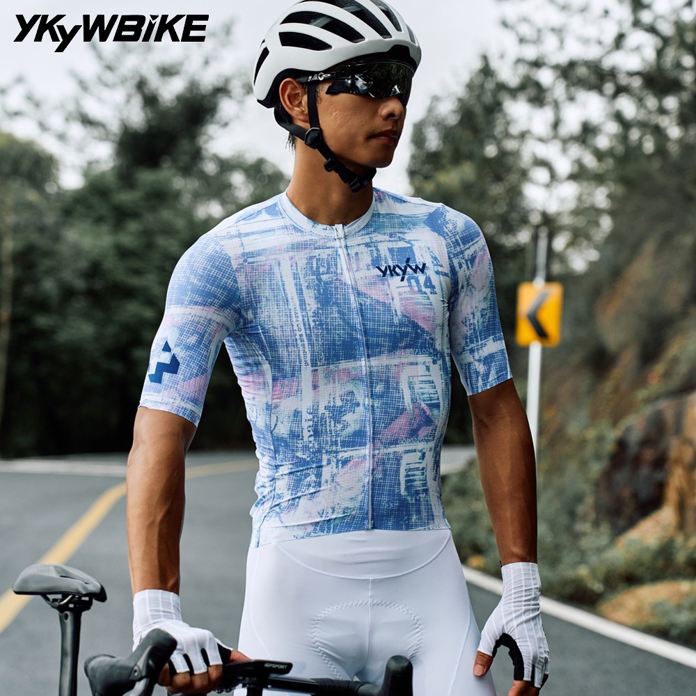 YKYW Mens Short Sleeve Cycling Jersey Quick Dry Anti-Slip Road MTB Slim Fit Top