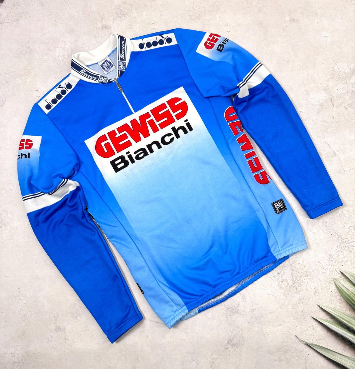 Vintage 1989 Santini Gewiss Bianchi Team Cycling Jersey LS Diadora size M-L