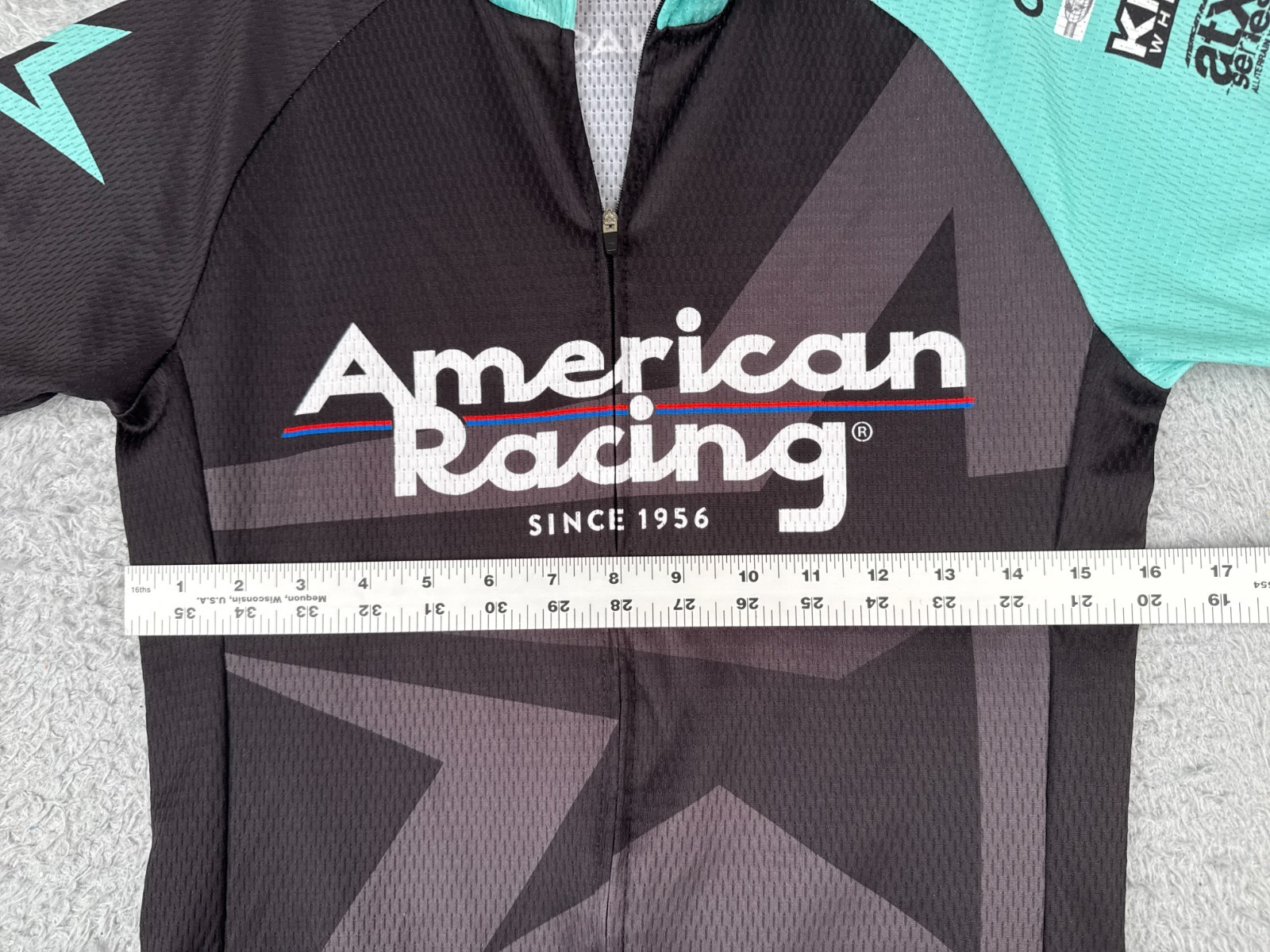Panache Cycling Jersey Women Large Black Teal American Racing Full Zip Polyester