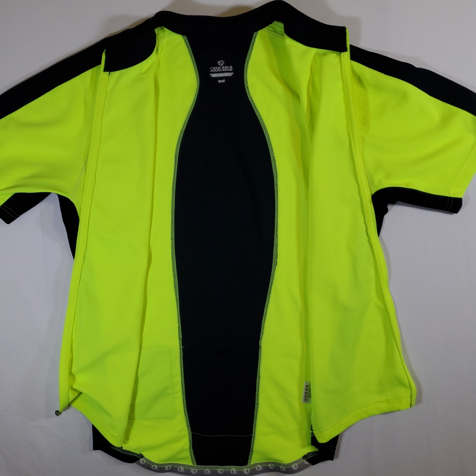 Pearl Izumi Neon Yellow Green Black 2009 Y2K Small Full Zip Cycling Jersey Shirt