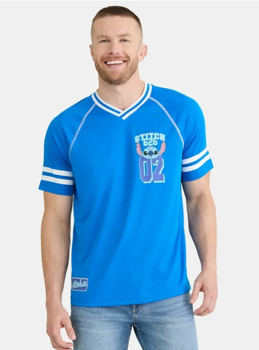 Stitch NEW♈Men’s V neck Mesh SS Baseball Jersey size XS~Blue/lilac