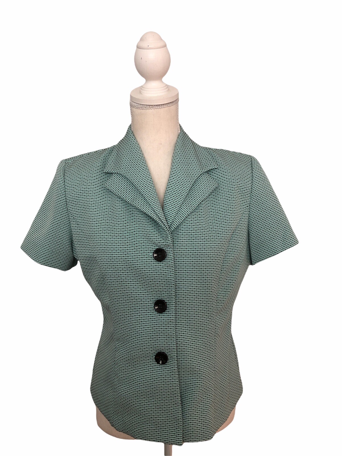 Danny & Nicole Woman Top Collared Button Front Short Sleeve 10P Padded Shoulder