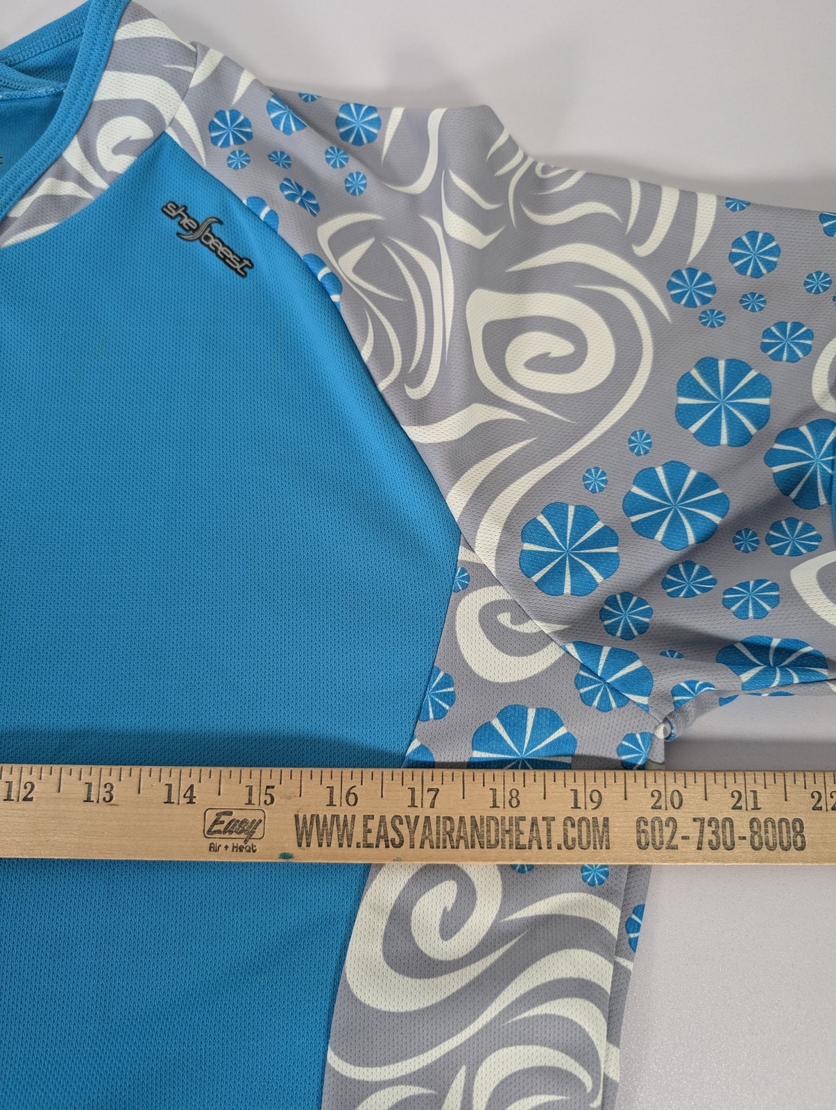 Shebeest Cycling Jersey XL Womens Blue Gray Floral Performance Shirt Made in USA