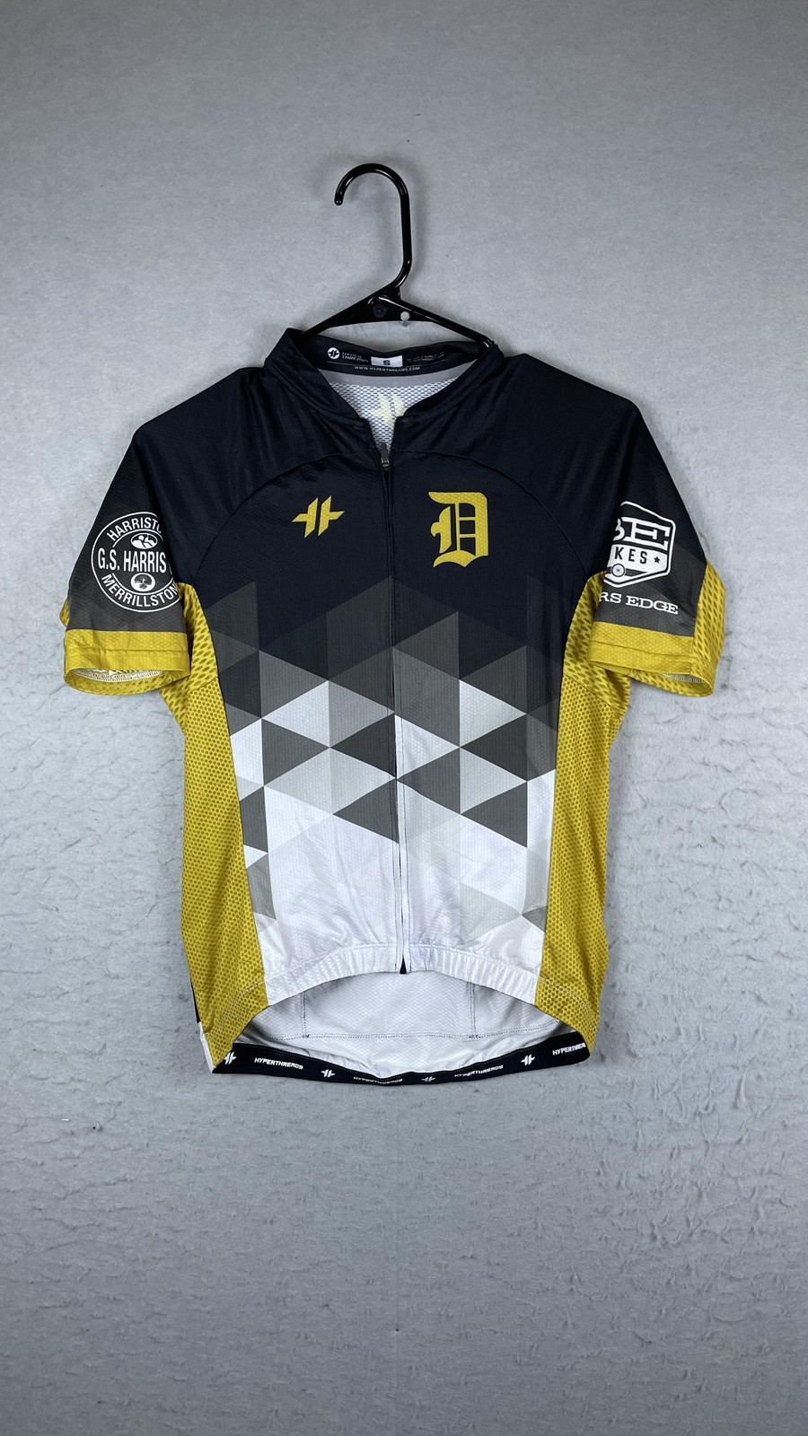 Hyperthreads Davis Mountain Bike Team Cycling Jersey Small Black Gold Full Zip