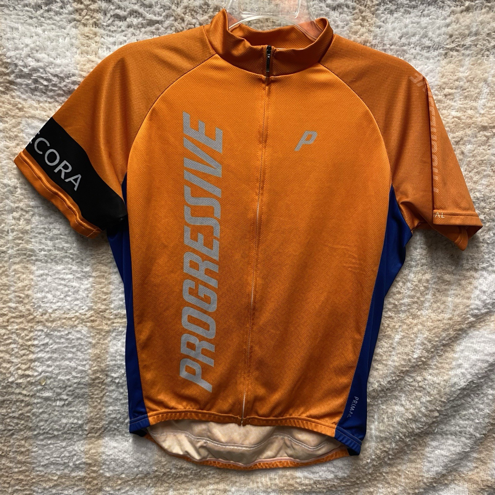 Primal Cycling Jersey Mens Medium 1/4 Zip, Rear Pockets Progressive Orange Black