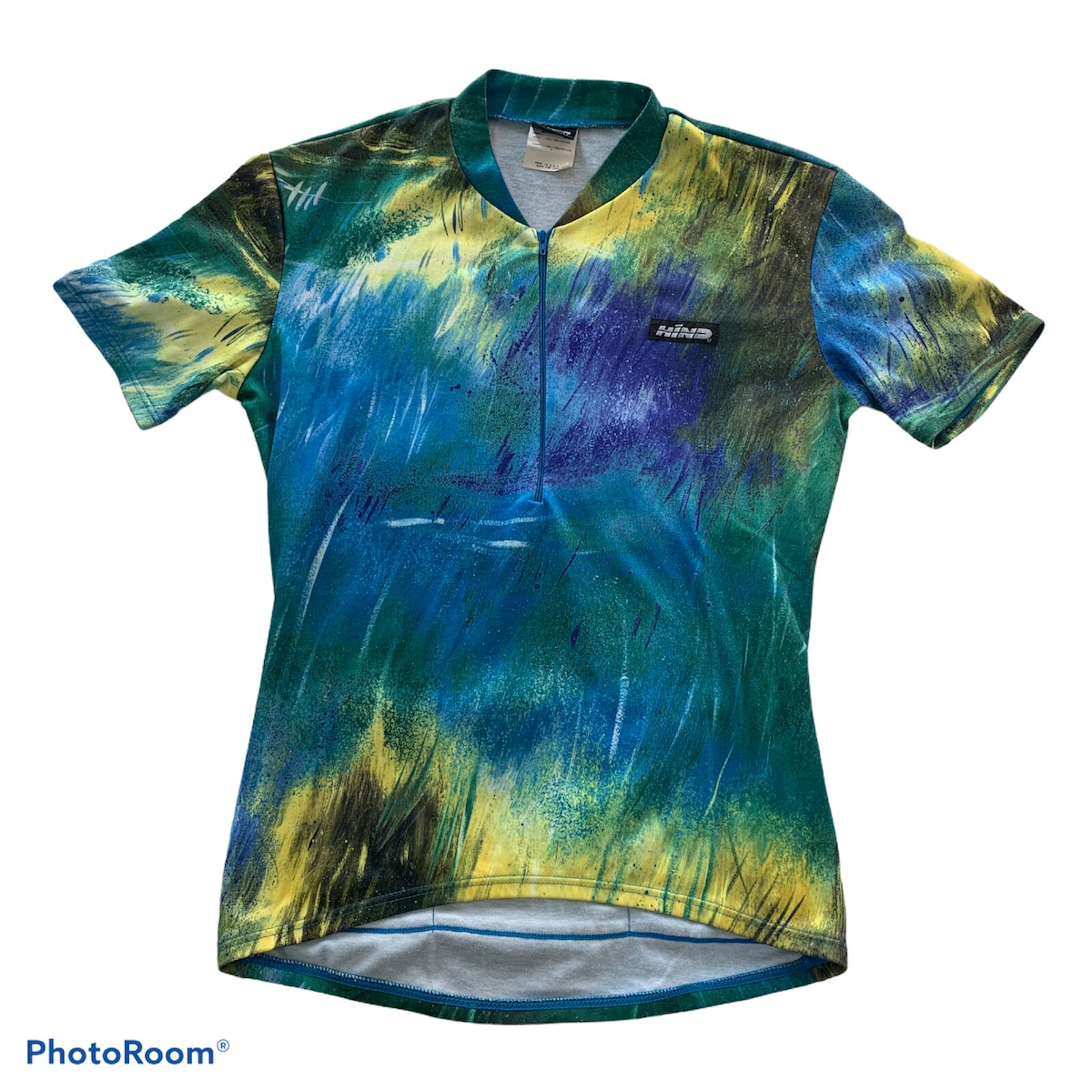 Hind Cycling Jersey 1/2 ZIP Multi Color USA made Bike Shirt Men’s Size Small.