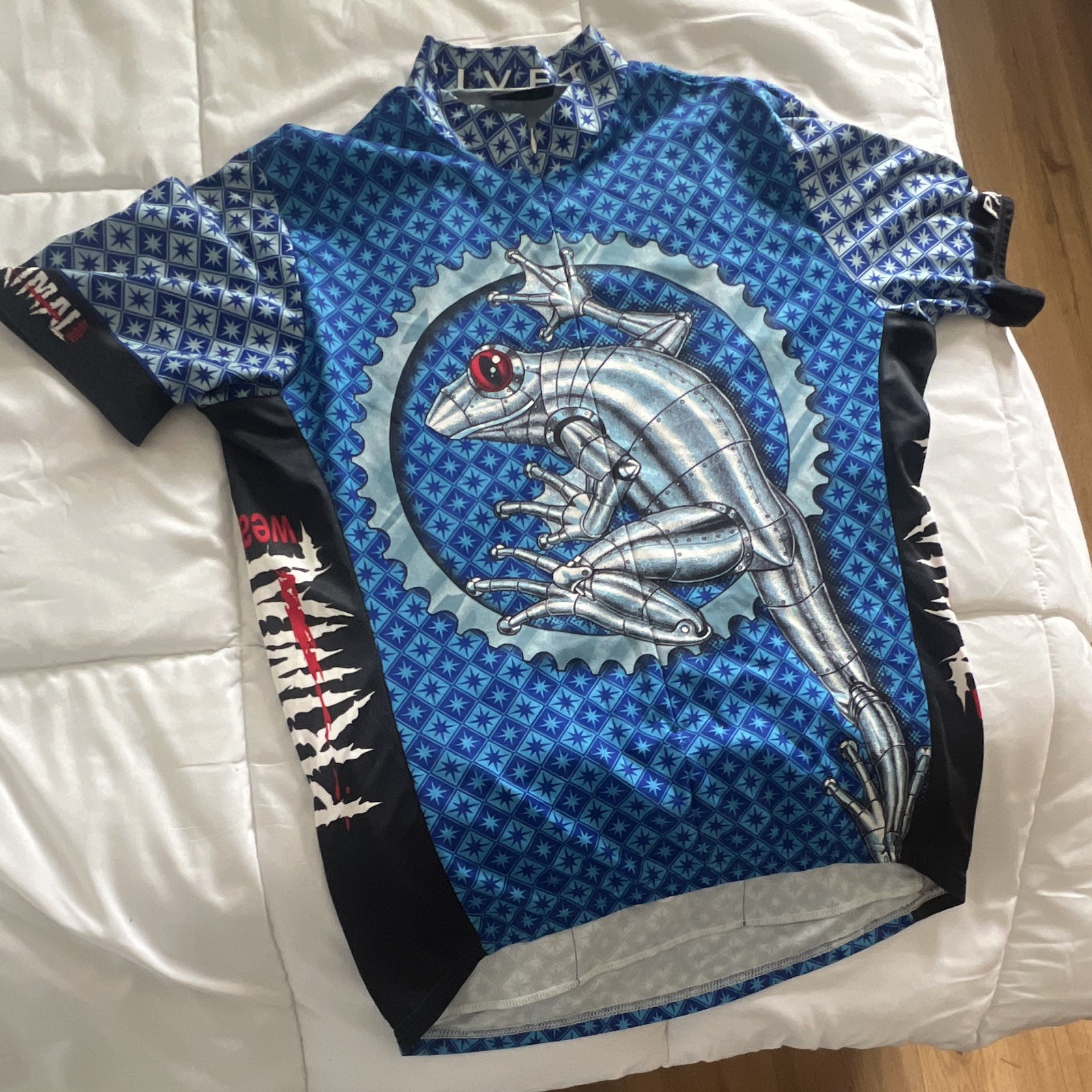 Primal Wear XL Blue Geometric Frog Cycling Jersey Short Sleeve Full Zip Pockets