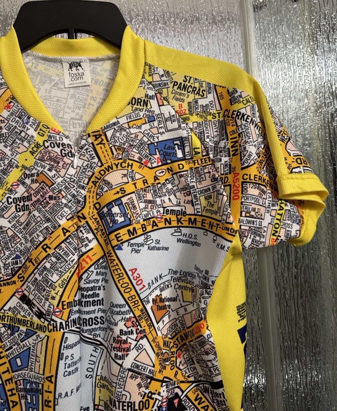 Foska A-Z London Street Map Cycle Shirt 19” P2P 25” Length Back Pouch Mens Small