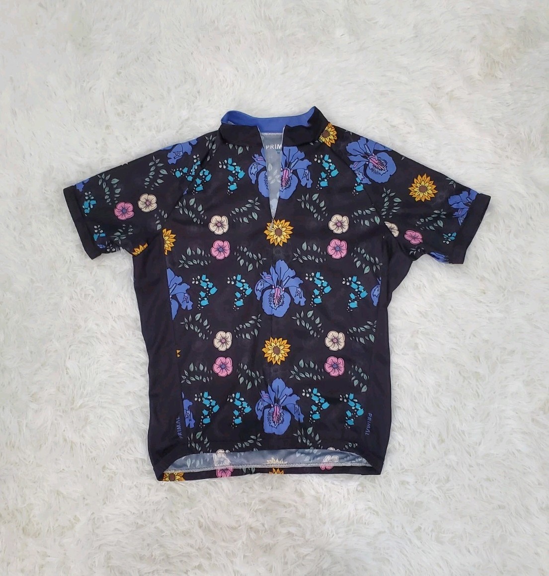 Primal Cycling Jerse Floral Flower Power W/ Back Pockets Mens Med 3/4 Zip **READ
