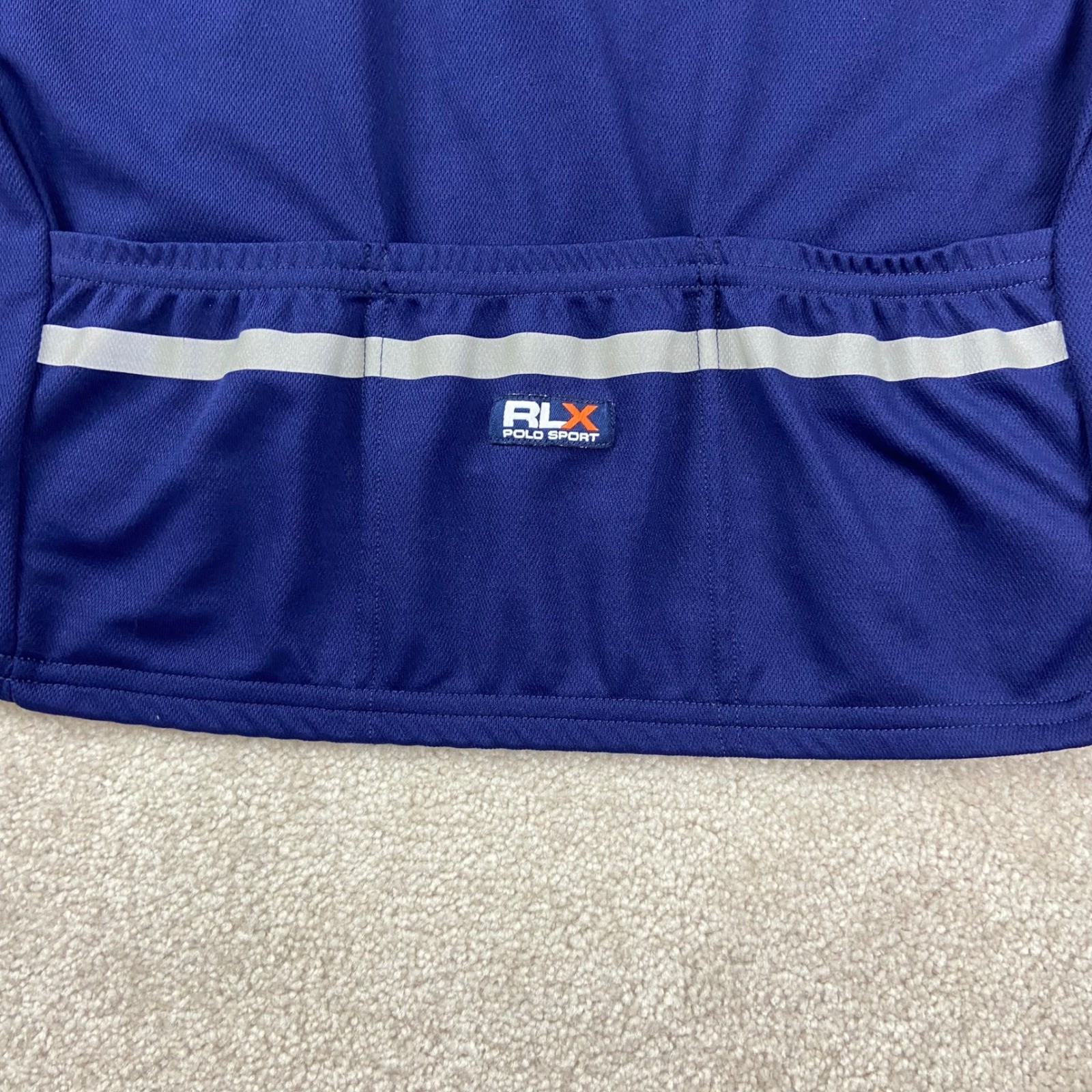 RLX Polo Sport Cycling Jersey Mens Medium Blue White Quarter Zip Bike Shirt
