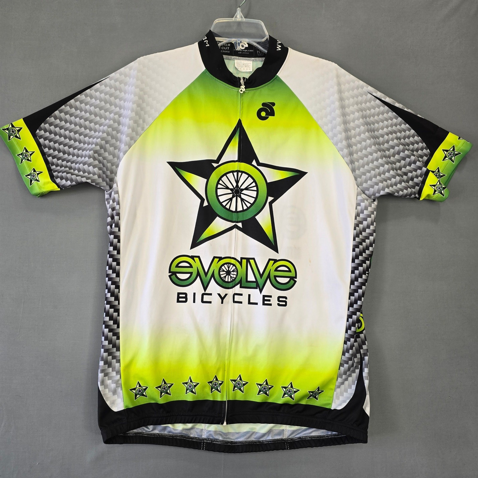Evolve Bicycle White Green Cycling Shirt Club Cut Short Sleeve Full Zip Mens XXL