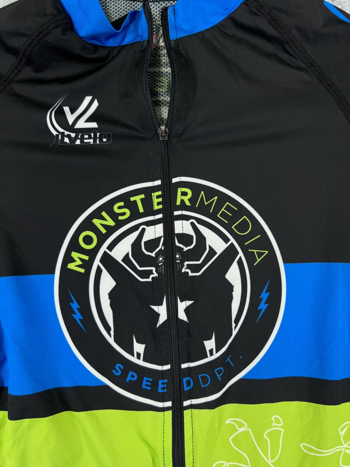 Jlvelo Cycling Jersey Adult Small Black Blue Green Monster Media Full Zip Pocket