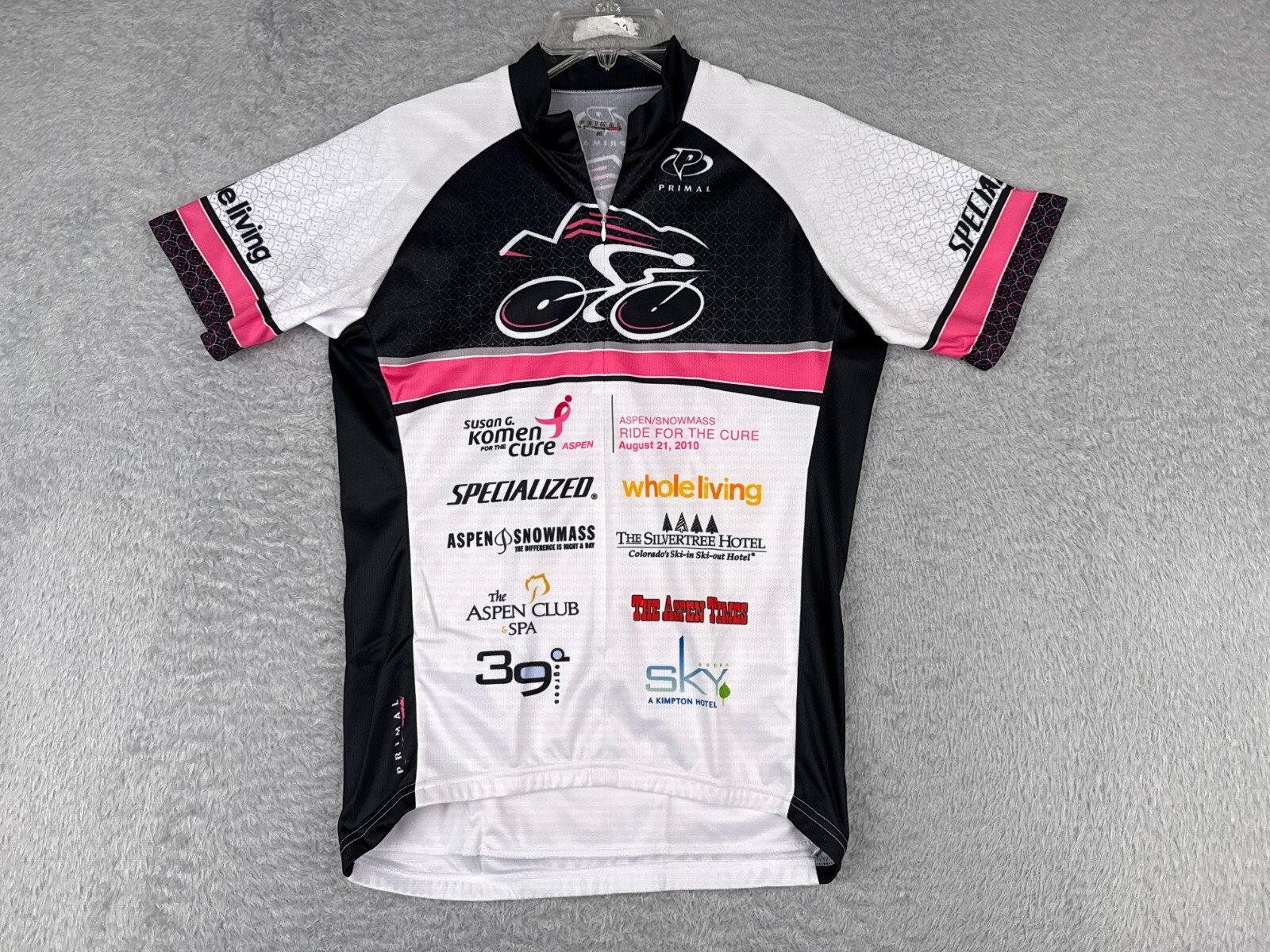 Primal Cycling Jersey Women Medium White Black Pink Ribbon Komen Aspen Snowmass