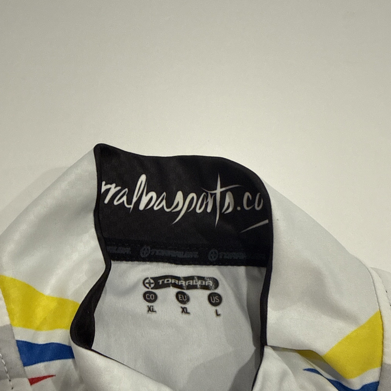 Torralba Colombia Short Sleeve Cycling Jersey Large White Zip Back Pocket