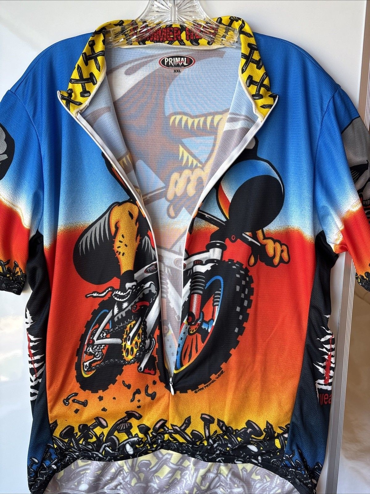 PRIMAL Wear Vintage 90’s HAMMER HEAD GRAPHIC Cycling Jersey 2XL Coolmax Poly