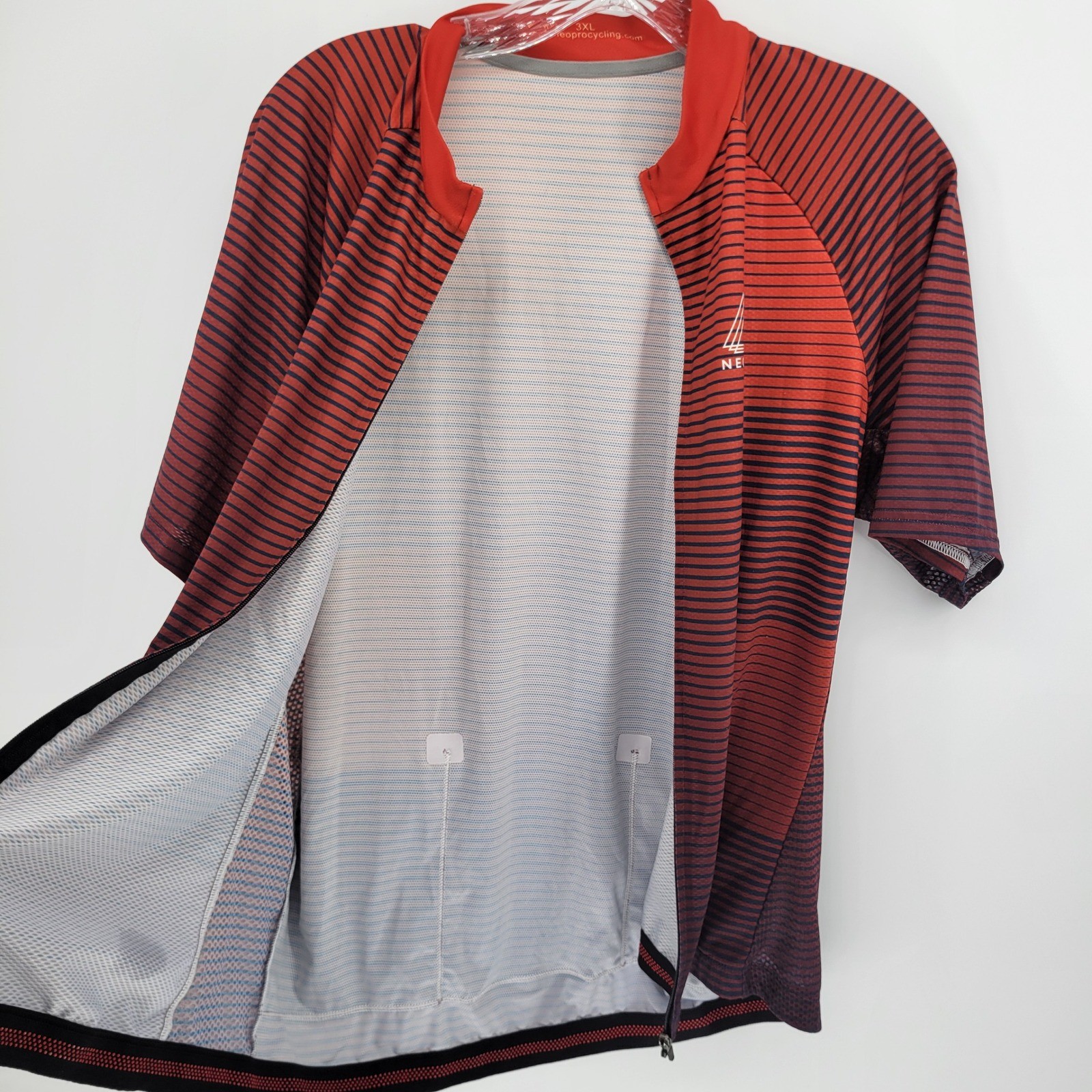 NeoPro Cycling Jersey Mens 3XL Red Navy Blue Striped Full Zip Mesh Bike Shirt