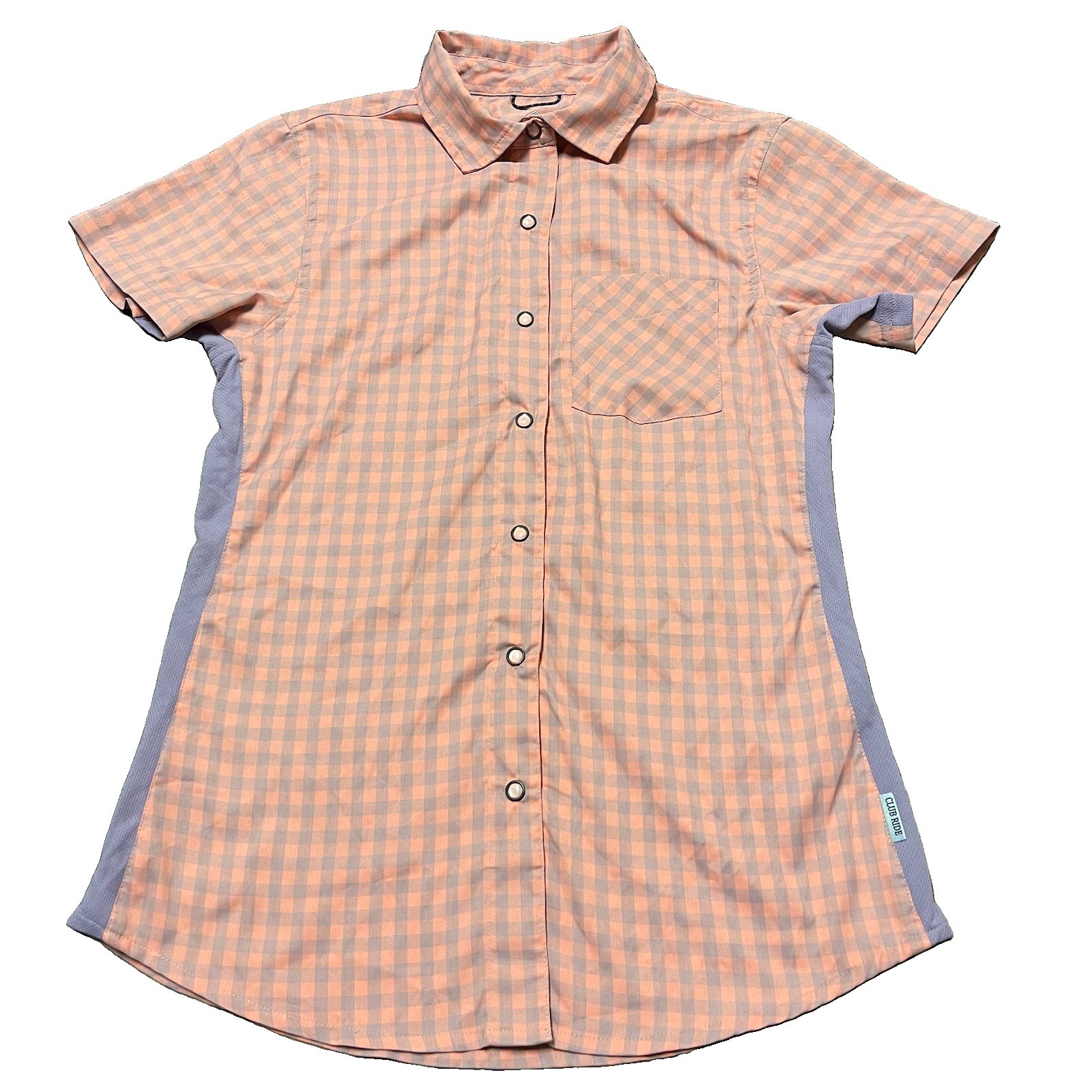 Club Ride Womens Bandara Cycling Shirt Size Small Peach Purple Plaid Side Mesh