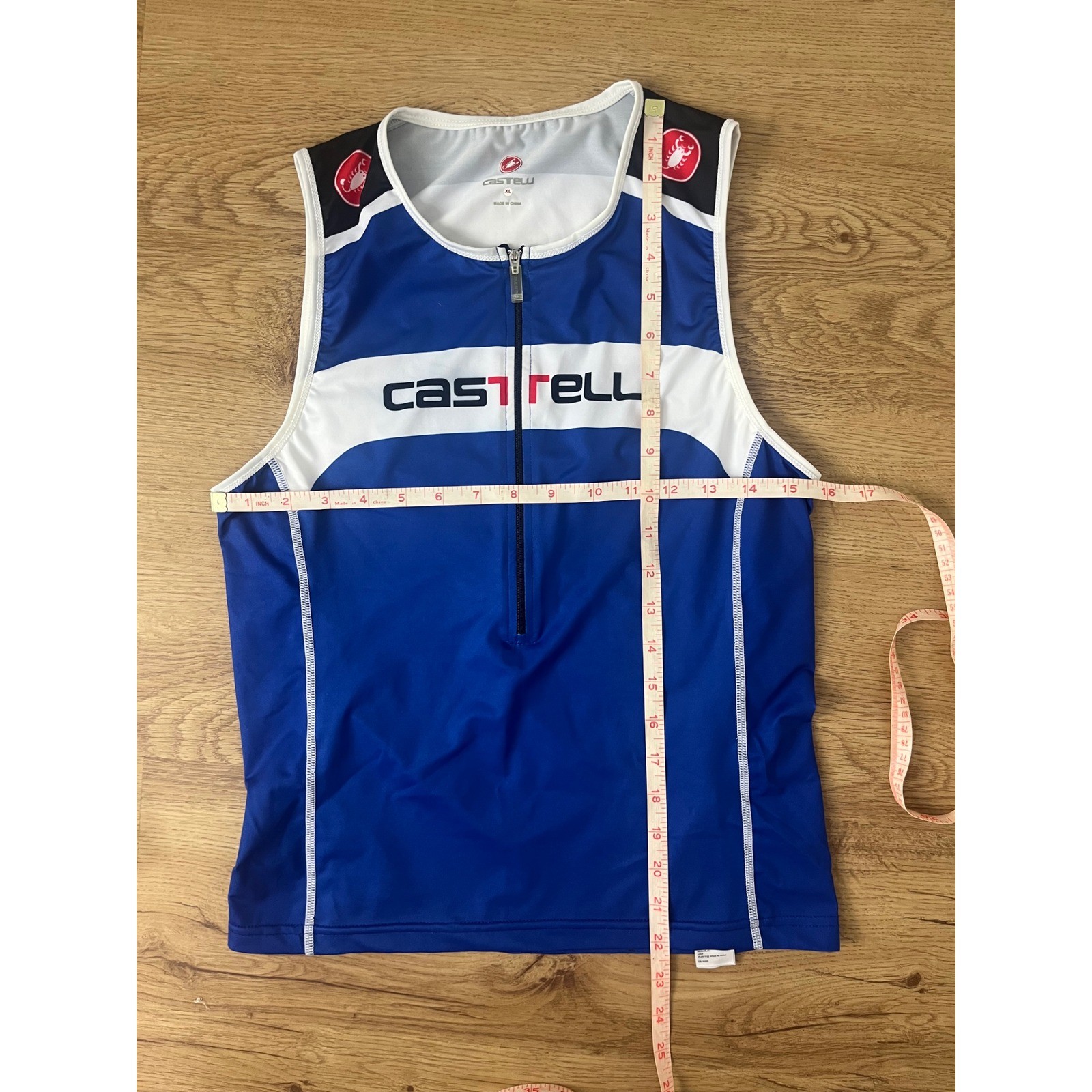 Castelli Athletic Cycling Jersey XL Blue Sleeveless Half Zip Tri Top