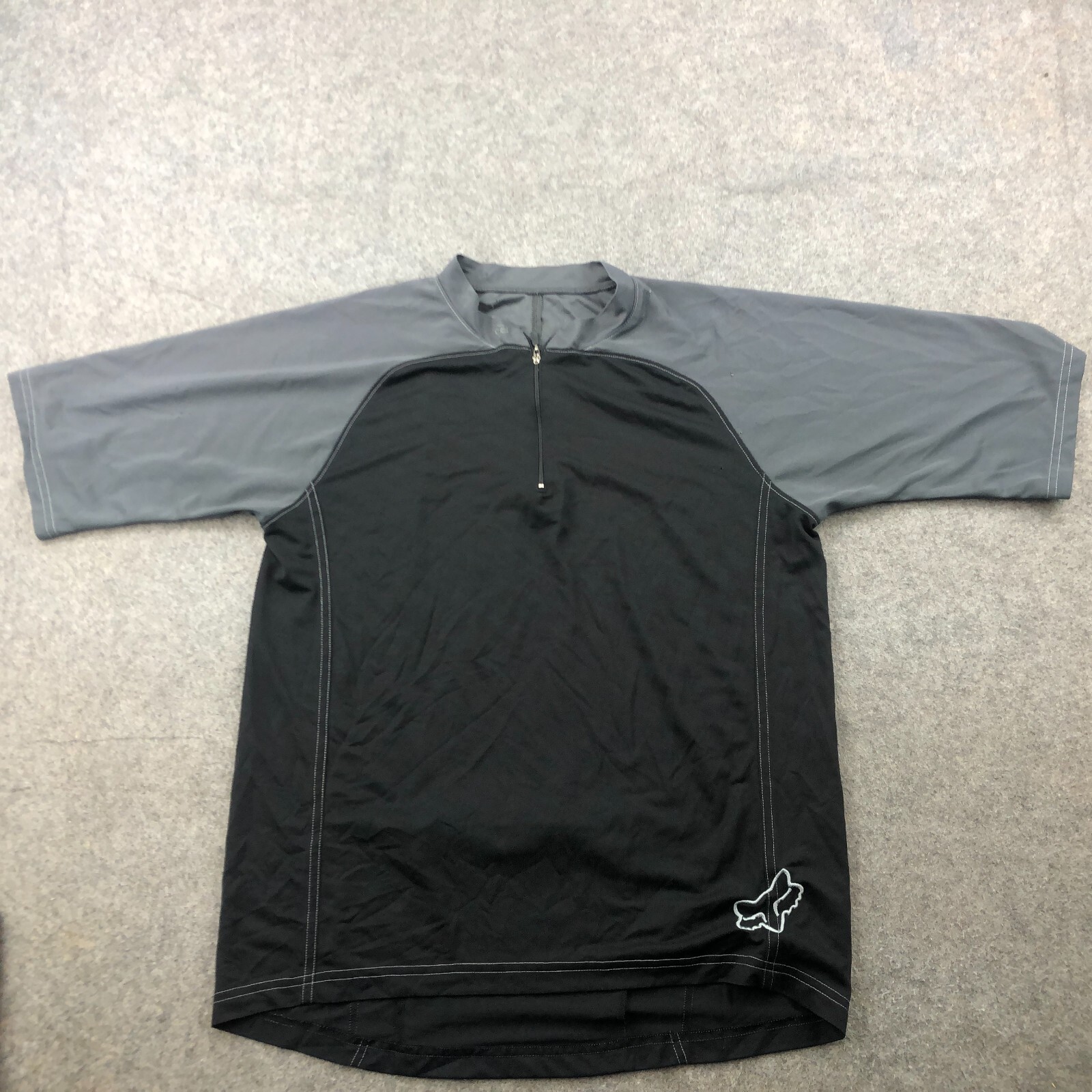 Vintage Fox Cycling Jersey Mens Medium Black Gray Short Sleeve Full Zip Pockets