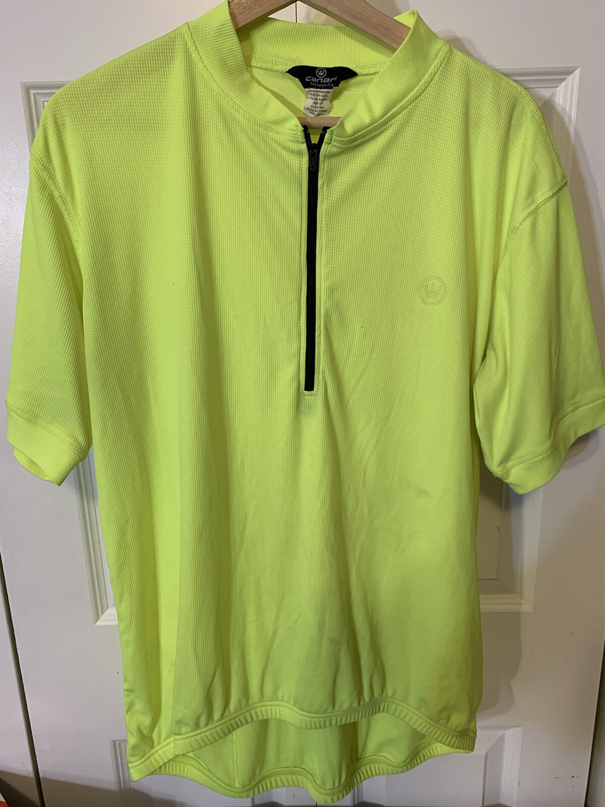 Canari Mens Sz XL Bike Jersey Cycling Bib Shirt Neon Yellow Half-Zip